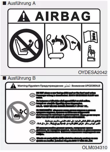 Installieren Sie keine Kindersitze auf dem Beifahrersitz.