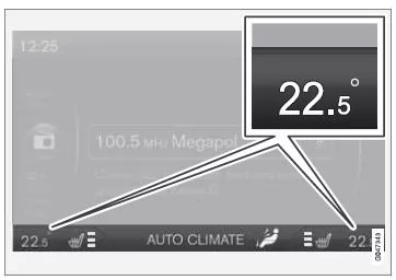 Die aktuelle Temperatur für jede Seite wird auf dem Bildschirm der Mittelkonsole angezeigt.