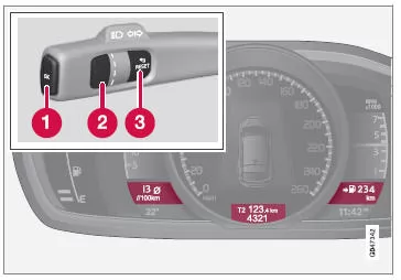 Informationsdisplays und Bedienelemente des Lenkradhebels.