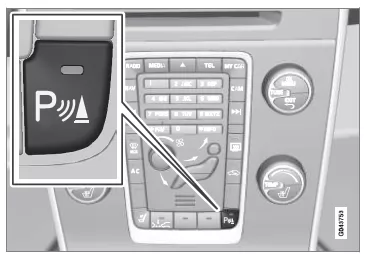 Ein/Aus für die Einparkhilfe.