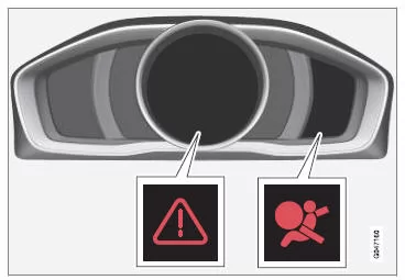 Warndreieck und Warnsymbol für das Airbagsystem im digitalen Kombinationsinstrument.