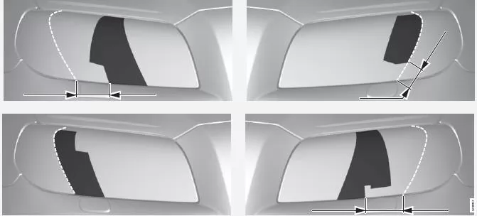 Obere Reihe: Linkslenker, Schablonen A und B. Untere Reihe: Rechtslenker, Schablonen C und D.