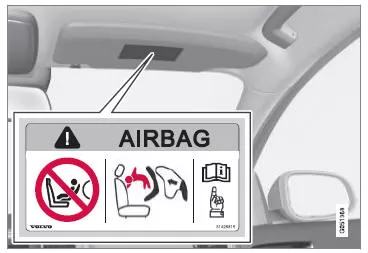 Möglichkeit 1: Airbagaufkleber an der Sonnenblende auf Beifahrerseite.